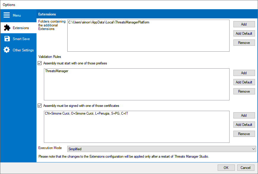 Execution Mode – Threats Manager Studio